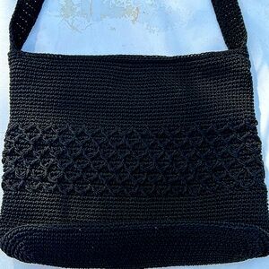 VTG EX Cond Worthington Black Crochet Shoulder Bag Crossbody Market Hippie Boho